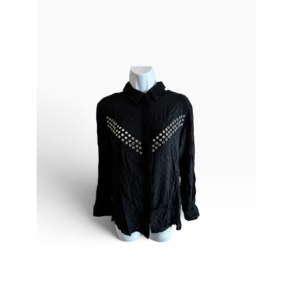Sandro Paris Shirt Size M Black Eyelet Studded Jacquard Western Cowgirl Glam